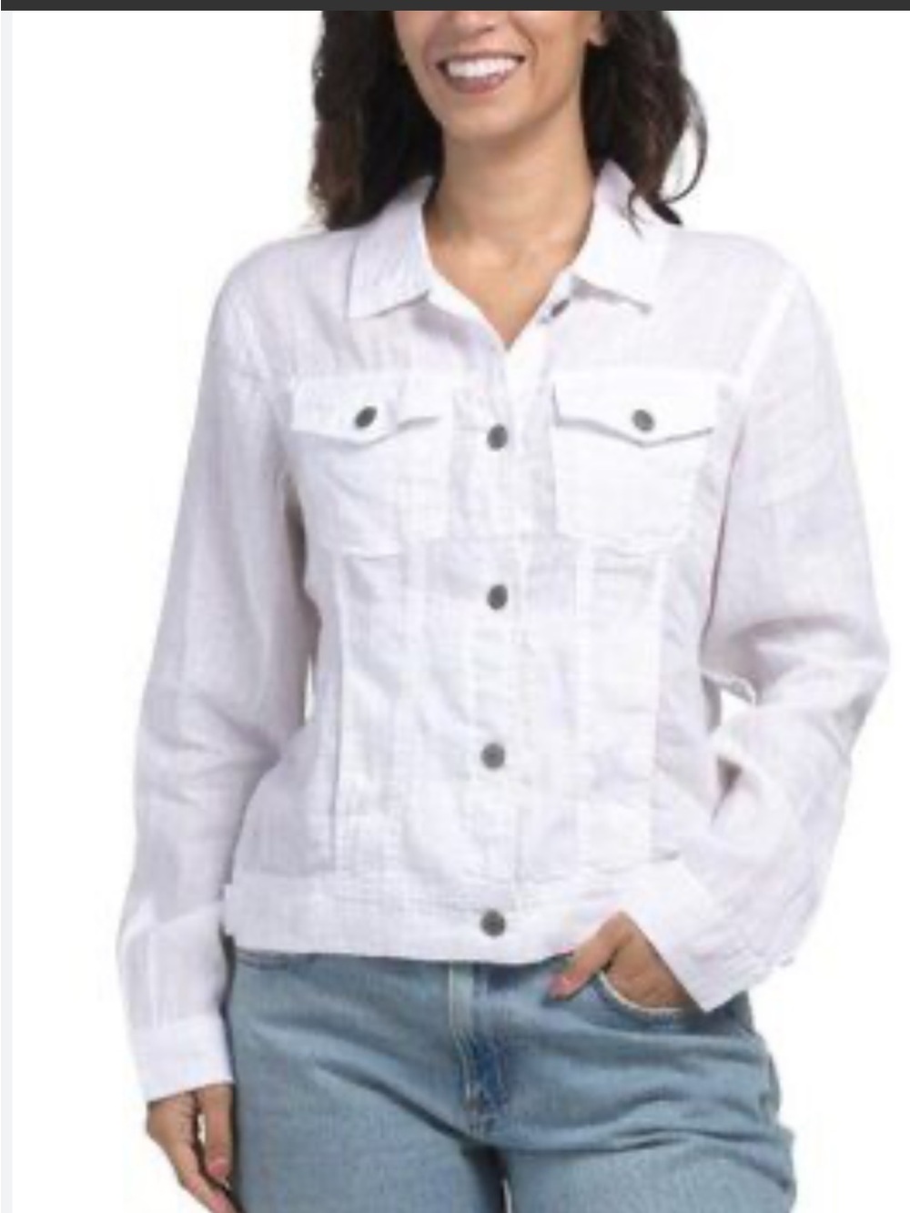 Jones New York White Button-Front Linen Jacket